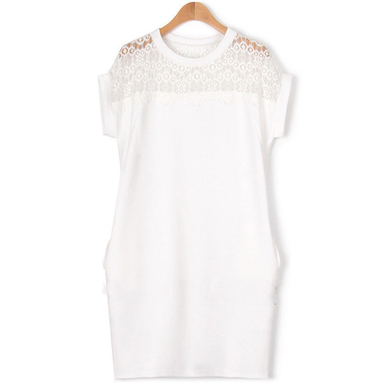 Summer Women's Dress Ladies Short Sleeve Lace Hollow Out Black White Blue One-piece Dress Plus size XL-5XL Famale vestidos