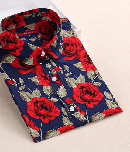 Women Cherry Blouses Long Sleeve Shirt Turn Down Collar Floral Blouse Women And Blouses Fashion