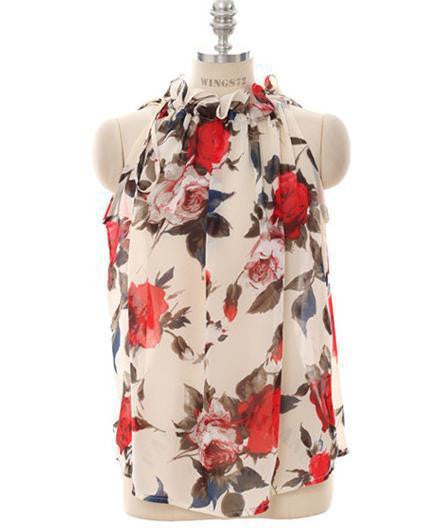 Women's strapless floral lace blouse sexy chiffon blouse Sleeveless loose shirt