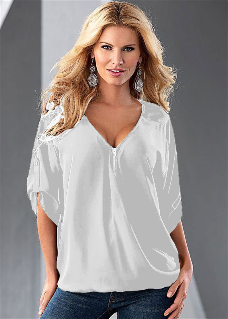 Online discount shop Australia - Casual Women Elegant Sexy V-Neck Solid Long-Sleeve Shirt Top Blouse Party Clothing