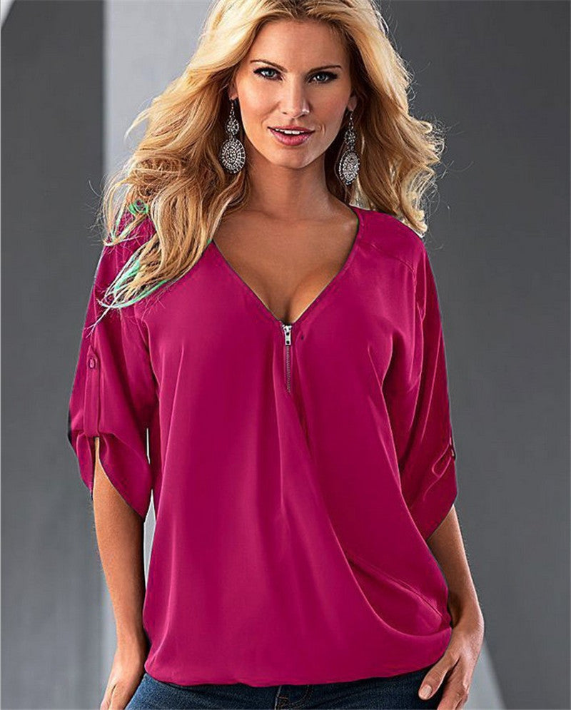 Online discount shop Australia - Casual Women Elegant Sexy V-Neck Solid Long-Sleeve Shirt Top Blouse Party Clothing