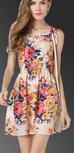 Online discount shop Australia - Dress Women Casual Bohemian Boho Vintage Floral Print Sundress Printed Sleeveless Beach Chiffon Dresses Tank Mini 19