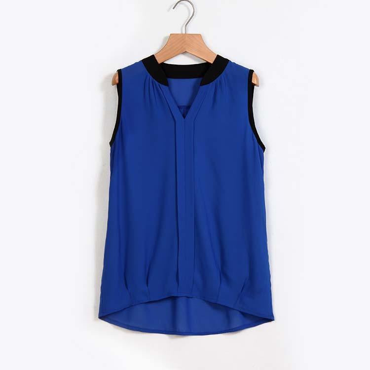 Women's White Color Sleeveless Shirt Plus Size Female Casual Chiffon Blouse J2520