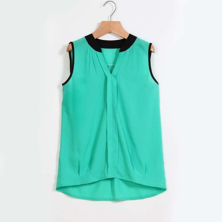 Women's White Color Sleeveless Shirt Plus Size Female Casual Chiffon Blouse J2520