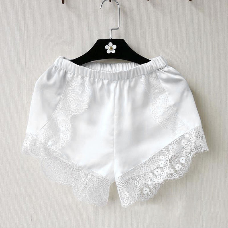 Online discount shop Australia - Black/White Women Girl Elastic Casual Shorts High Waist Lace Shorts Croth Fitness