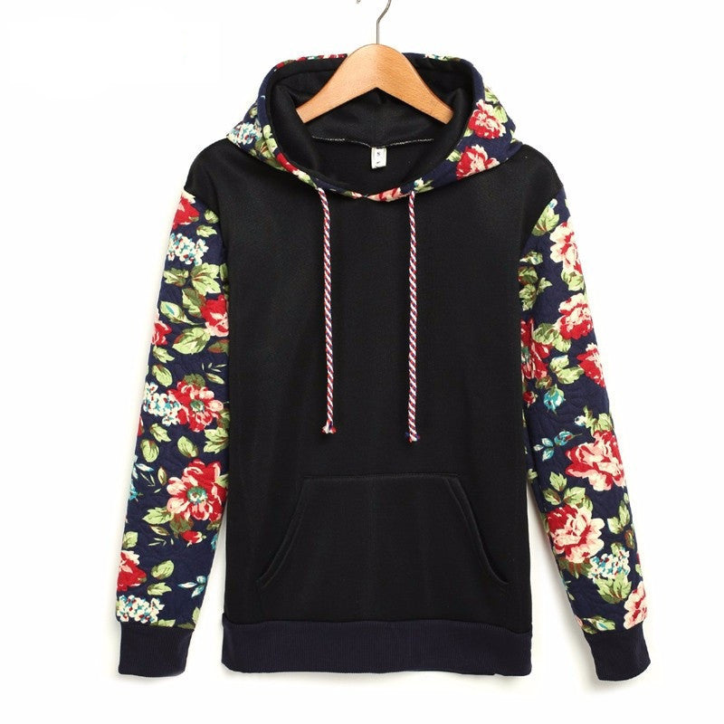 Autumn Winter Women Casual Thick Warm Floral Printed Hoodies Sweatshirts Long Sleeve Hooded Long Coat Jackets - CelebritystyleFashion.com.au online clothing shop australia
