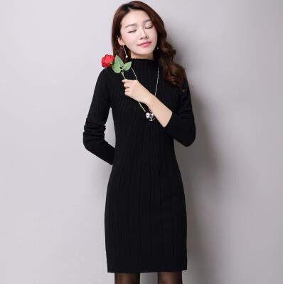 Winter Autumn Women Sweater Dresses Long Sleeve Knitted Wool Sweater Dress Female Turtleneck Mini Slim Dress Woman Clothing