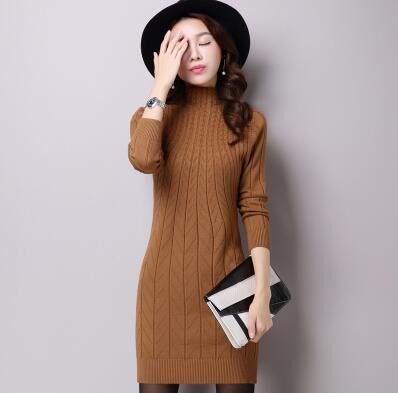 Winter Autumn Women Sweater Dresses Long Sleeve Knitted Wool Sweater Dress Female Turtleneck Mini Slim Dress Woman Clothing