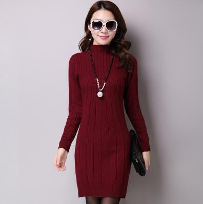 Winter Autumn Women Sweater Dresses Long Sleeve Knitted Wool Sweater Dress Female Turtleneck Mini Slim Dress Woman Clothing