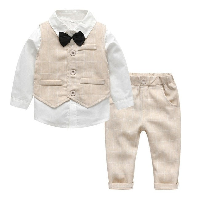 Baby Boy Gentleman Suit White Shirt with Bow 3Pcs Formal Kids Clothes Set