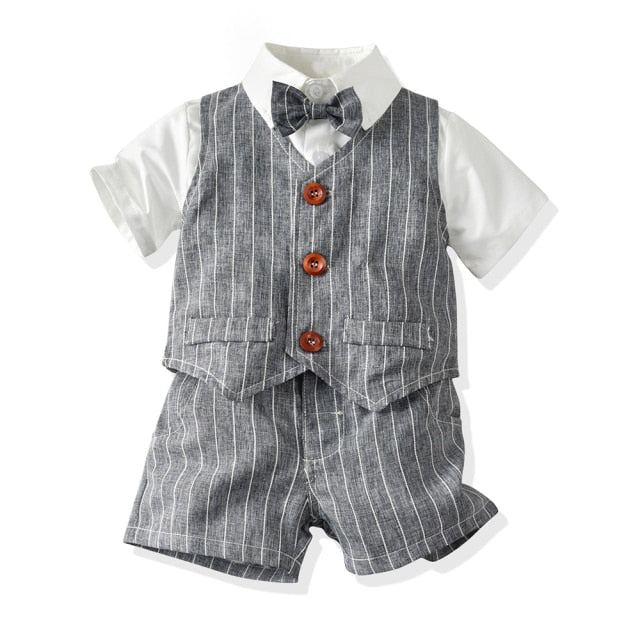Baby Boy Gentleman Suit White Shirt with Bow 3Pcs Formal Kids Clothes Set