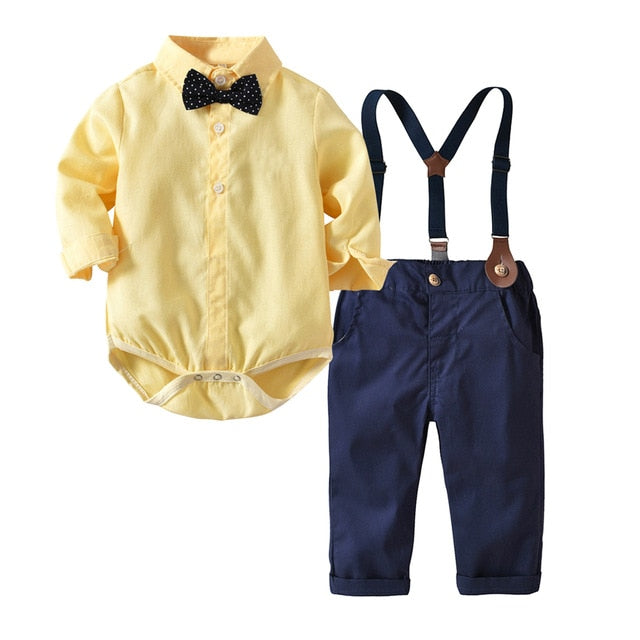 Baby Boy Gentleman Suit White Shirt with Bow 3Pcs Formal Kids Clothes Set