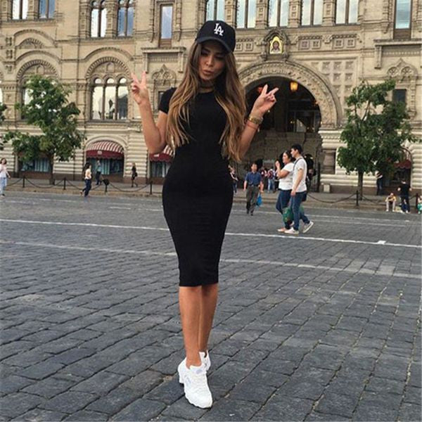 Online discount shop Australia - Autumn Dress Long Sleeve T-shirts Solid Color MIDI Tight Sexy Fashion Women's Dress