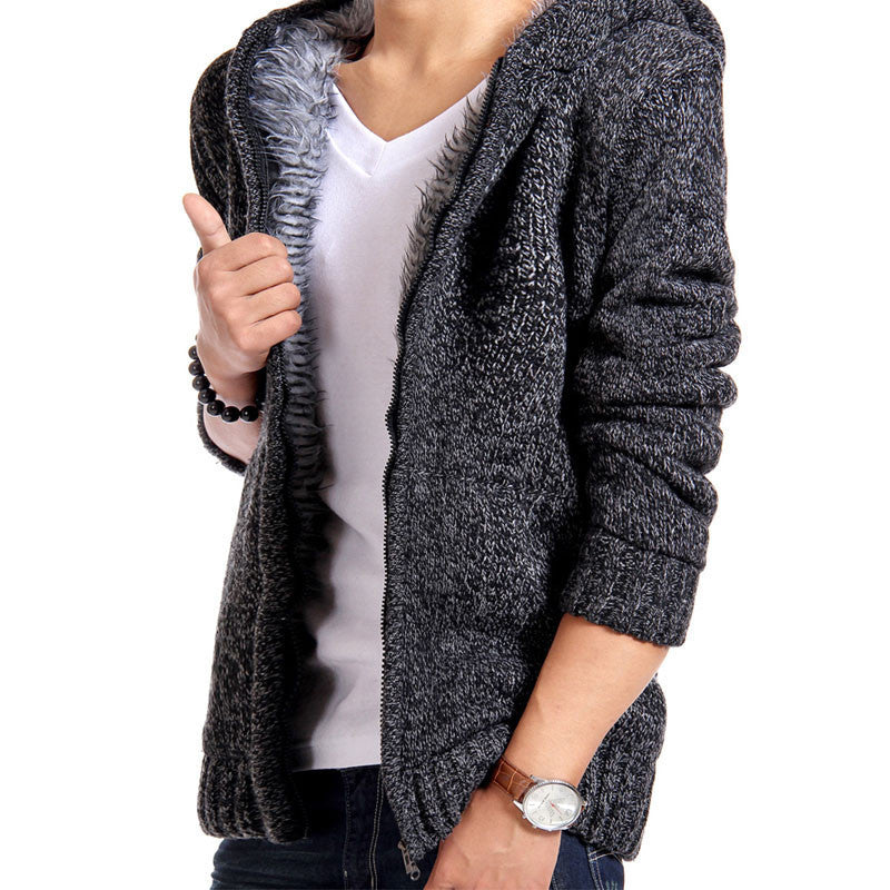 Online discount shop Australia - Jacket Men thick velvet cotton hooded fur jacket men's padded knitted casual sweater Cardigan coat Outdoors parka