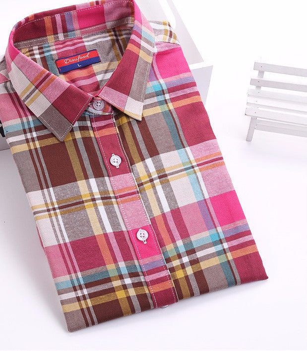 Online discount shop Australia - Cotton Plaid Shirts Women Blouses Long Sleeve Ladies Office Tops Flannel Shirt Plus Size Clothing For Women