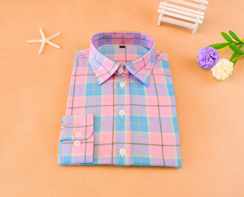 Online discount shop Australia - Cotton Plaid Shirts Women Blouses Long Sleeve Ladies Office Tops Flannel Shirt Plus Size Clothing For Women