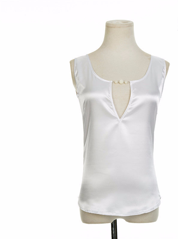 Online discount shop Australia - Blouses Sexy Beading V Collar Women Top Tees Crochet Solid Shoulder Sleeveless Loose Female Shirts S M L XL XXL XXXL