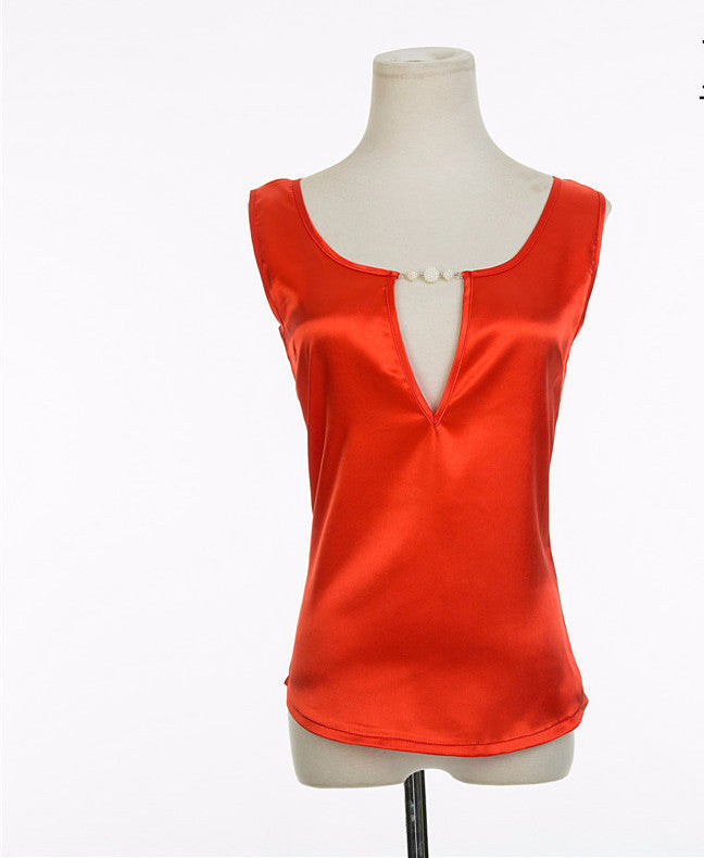 Online discount shop Australia - Blouses Sexy Beading V Collar Women Top Tees Crochet Solid Shoulder Sleeveless Loose Female Shirts S M L XL XXL XXXL