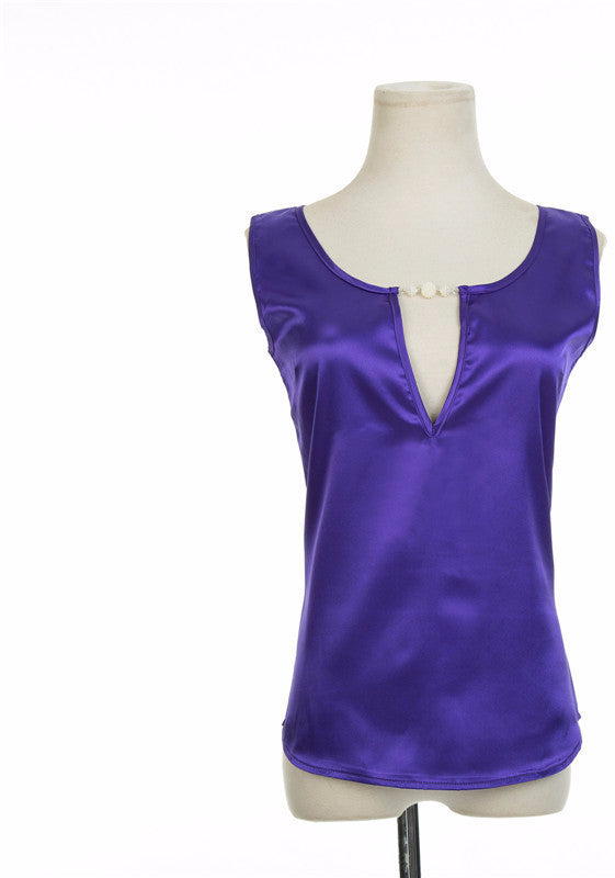 Online discount shop Australia - Blouses Sexy Beading V Collar Women Top Tees Crochet Solid Shoulder Sleeveless Loose Female Shirts S M L XL XXL XXXL