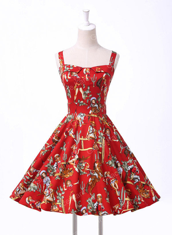 Online discount shop Australia - Ladies Cotton Rockabilly Womens Summer style Dresses pin up Retro Vintage 50s Audrey Hepburn Swing print Casual clothing