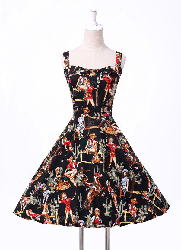 Online discount shop Australia - Ladies Cotton Rockabilly Womens Summer style Dresses pin up Retro Vintage 50s Audrey Hepburn Swing print Casual clothing