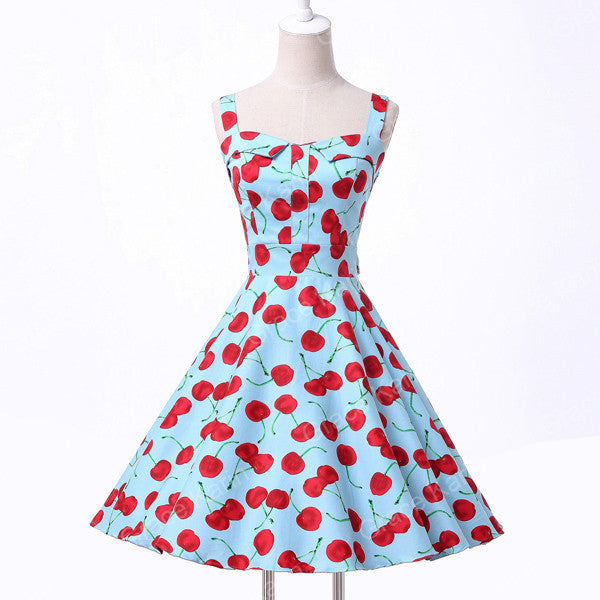 Online discount shop Australia - Ladies Cotton Rockabilly Womens Summer style Dresses pin up Retro Vintage 50s Audrey Hepburn Swing print Casual clothing