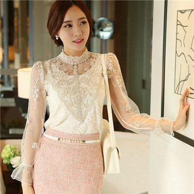 Online discount shop Australia - Crochet Long Sleeve Shirts Vintage Women Blouses Chiffon Women Lace Tops