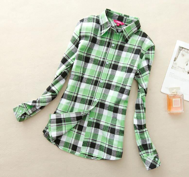 Fashion Women Blouses Long Sleeve Turn-down Collar Plaid Shirts Women Casual Cotton Shirt Style