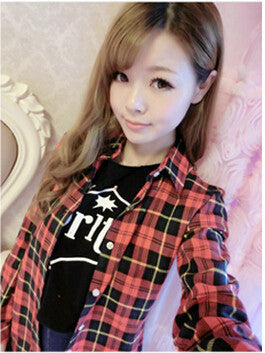 Fashion Women Blouses Long Sleeve Turn-down Collar Plaid Shirts Women Casual Cotton Shirt Style