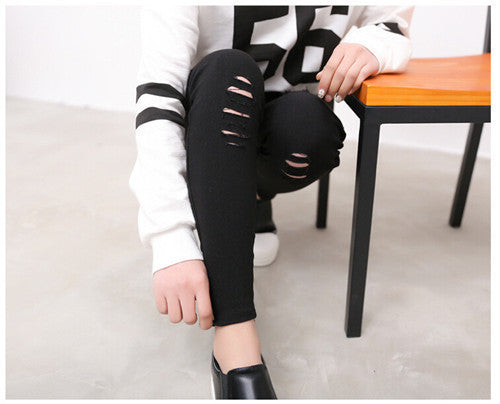 Online discount shop Australia - Cotton High Elastic Imitate Jeans Woman Knee Skinny Pencil Pants Slim Ripped Boyfriend Jeans For Women Black Ripped Jeans