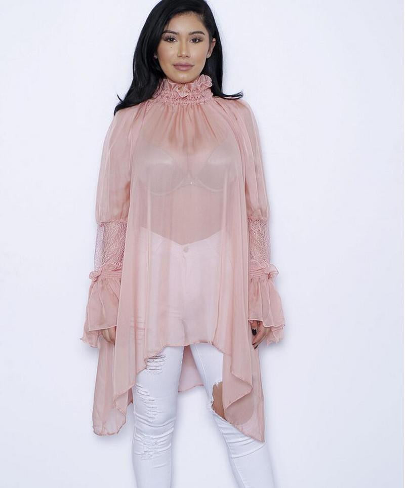 Women Girl Lady Sun Protection long sleeve black/pink/white Sunscreen Top Cardigan lace loose Thin Shirt Sunblock Chiffon blouse
