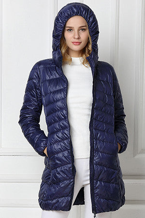 Down Jacket Hooded Duck Down Jackets Women Slim Long Sleeve Parka Zipper Coats Pockets Solid Women Ultra Light