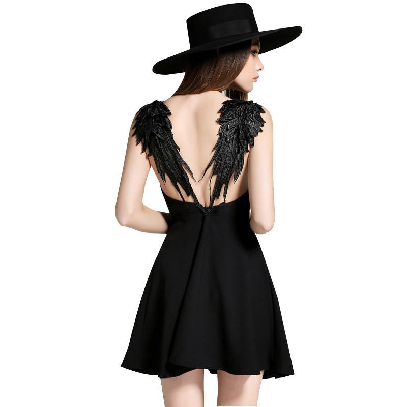 Women Dress Braces Dress Casual Party Dress Lace Angle Wings Beach Dress Solid Backless Mini Dress