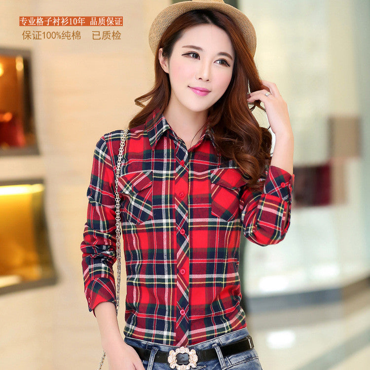 Online discount shop Australia - Brand New Fashion Women Blouses Long Sleeve Turn-down Collar Plaid Shirts Women Cotton Plus Size Casual Shirt Style