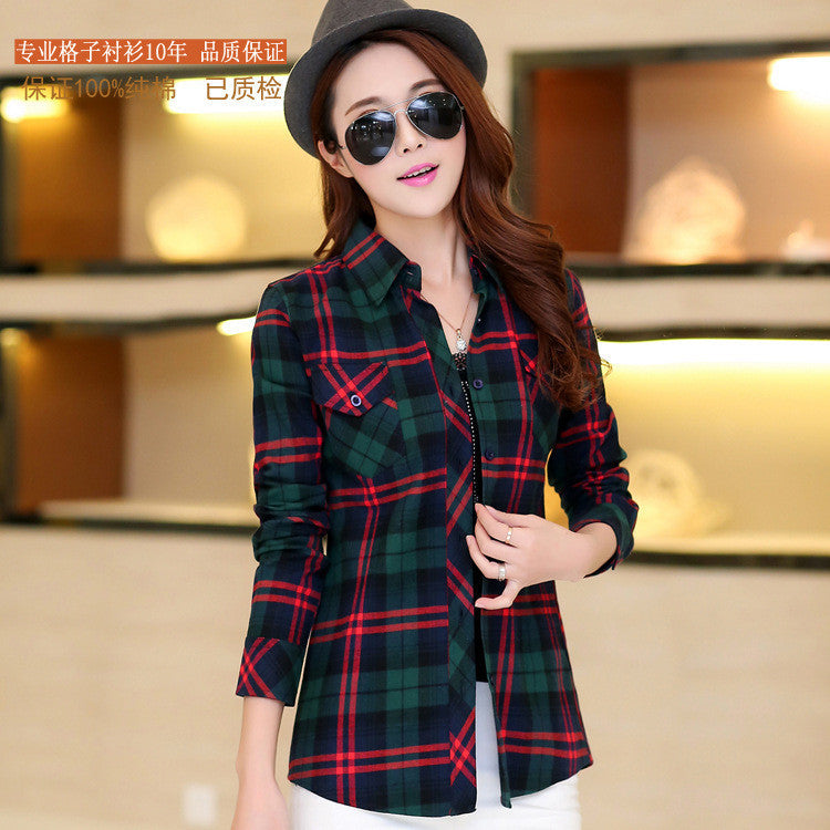 Online discount shop Australia - Brand New Fashion Women Blouses Long Sleeve Turn-down Collar Plaid Shirts Women Cotton Plus Size Casual Shirt Style