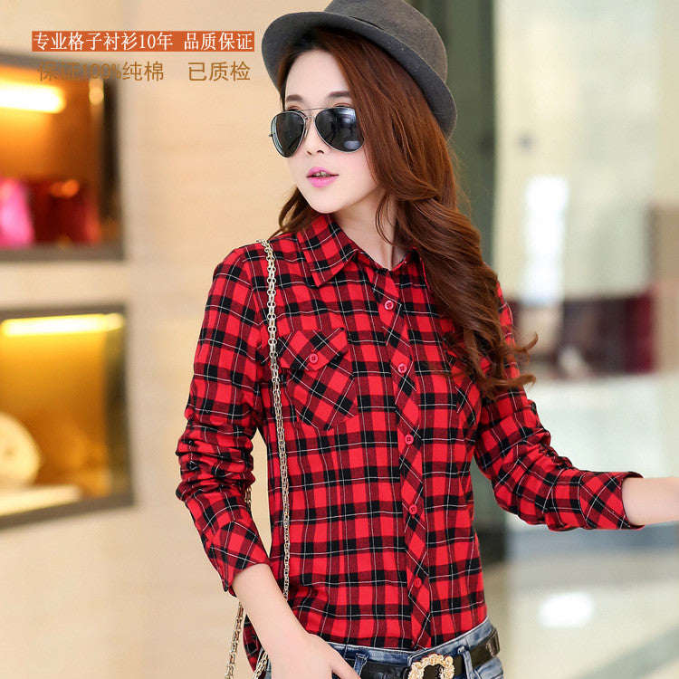 Online discount shop Australia - Brand New Fashion Women Blouses Long Sleeve Turn-down Collar Plaid Shirts Women Cotton Plus Size Casual Shirt Style