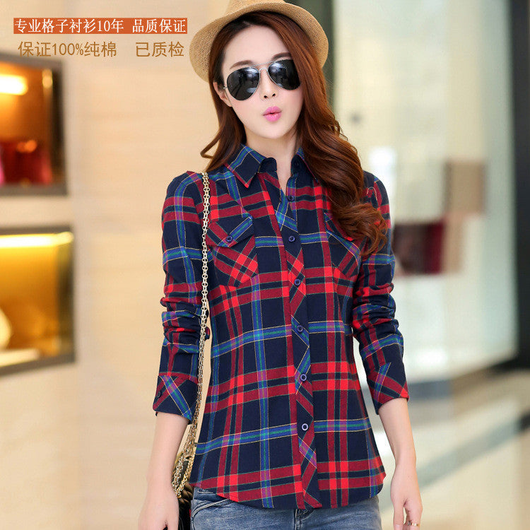 Online discount shop Australia - Brand New Fashion Women Blouses Long Sleeve Turn-down Collar Plaid Shirts Women Cotton Plus Size Casual Shirt Style