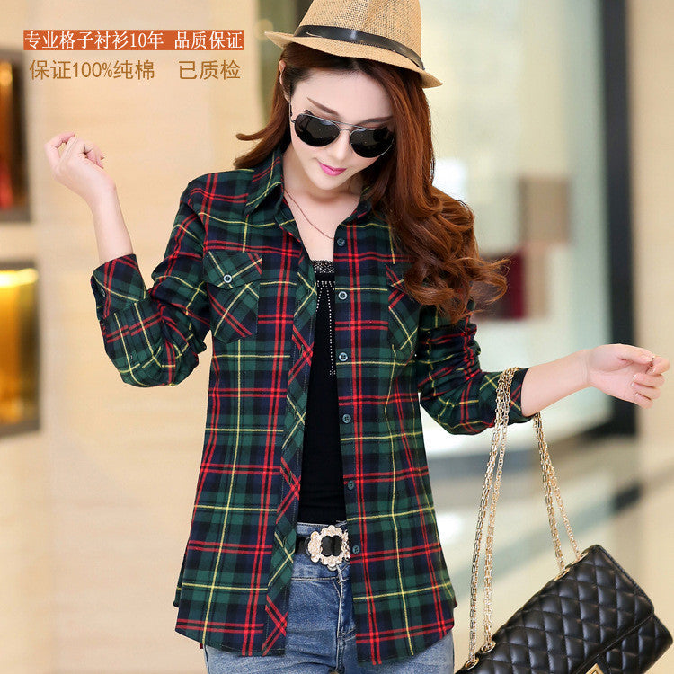 Online discount shop Australia - Brand New Fashion Women Blouses Long Sleeve Turn-down Collar Plaid Shirts Women Cotton Plus Size Casual Shirt Style