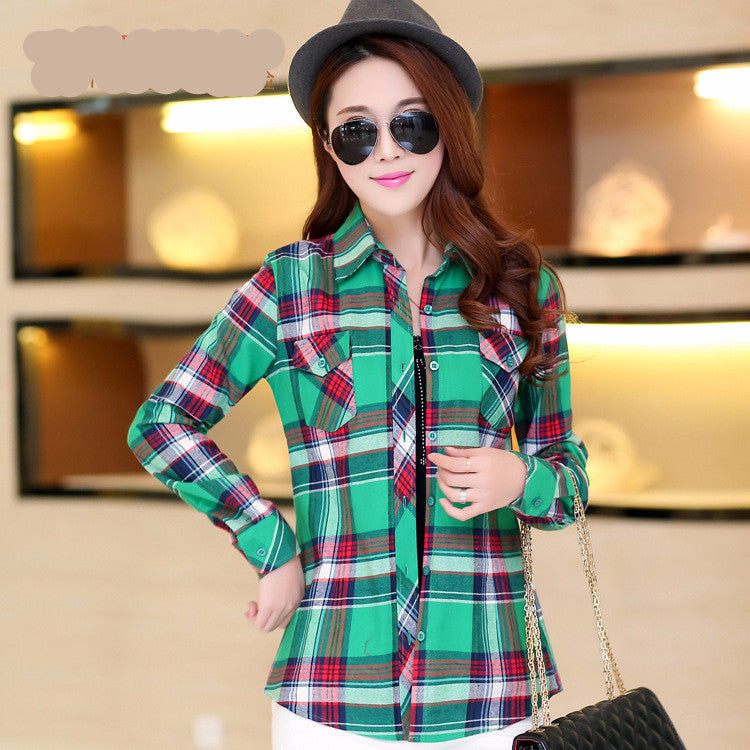 Online discount shop Australia - Brand New Fashion Women Blouses Long Sleeve Turn-down Collar Plaid Shirts Women Cotton Plus Size Casual Shirt Style