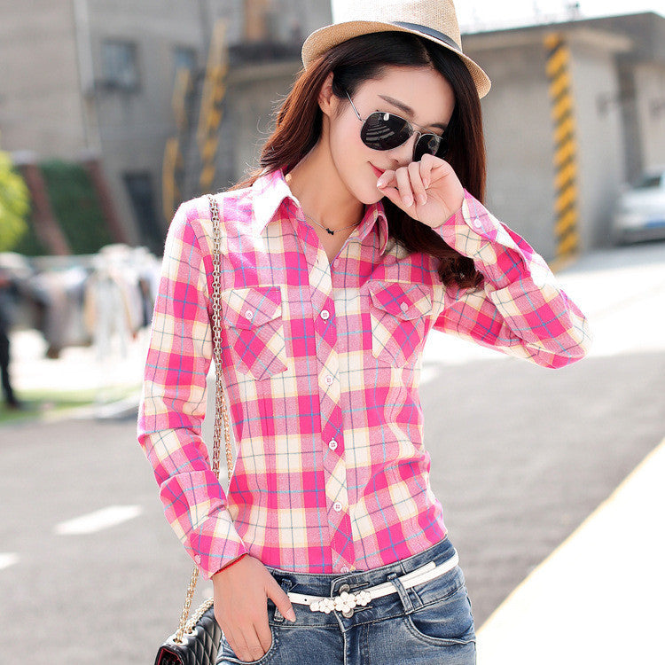 Online discount shop Australia - Brand New Fashion Women Blouses Long Sleeve Turn-down Collar Plaid Shirts Women Cotton Plus Size Casual Shirt Style