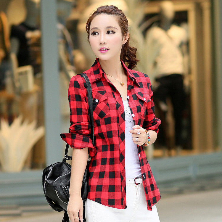 Online discount shop Australia - Brand New Fashion Women Blouses Long Sleeve Turn-down Collar Plaid Shirts Women Cotton Plus Size Casual Shirt Style