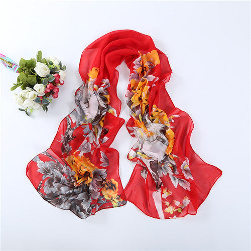 Print Silk Chiffon Scarf Women's Foulard Soie Shawls and Scarves Long Shawl Printed Cape Chiffon Tippet Muffler 160*50cm