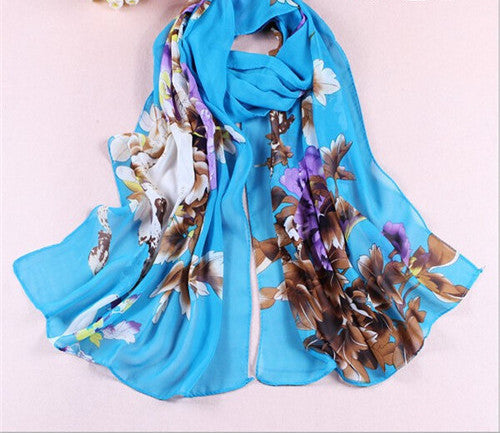 Print Silk Chiffon Scarf Women's Foulard Soie Shawls and Scarves Long Shawl Printed Cape Chiffon Tippet Muffler 160*50cm