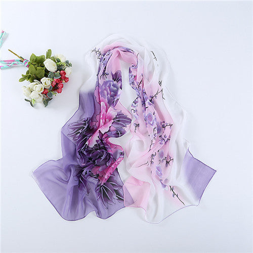 Print Silk Chiffon Scarf Women's Foulard Soie Shawls and Scarves Long Shawl Printed Cape Chiffon Tippet Muffler 160*50cm