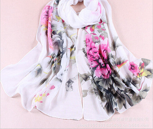 Print Silk Chiffon Scarf Women's Foulard Soie Shawls and Scarves Long Shawl Printed Cape Chiffon Tippet Muffler 160*50cm