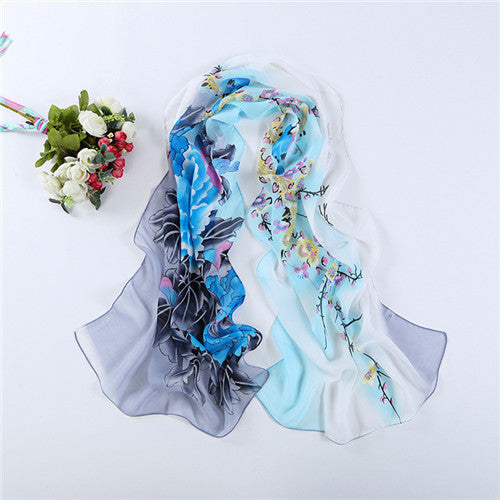 Print Silk Chiffon Scarf Women's Foulard Soie Shawls and Scarves Long Shawl Printed Cape Chiffon Tippet Muffler 160*50cm
