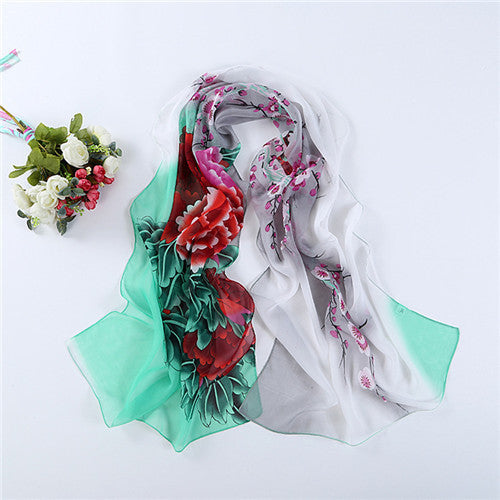 Print Silk Chiffon Scarf Women's Foulard Soie Shawls and Scarves Long Shawl Printed Cape Chiffon Tippet Muffler 160*50cm