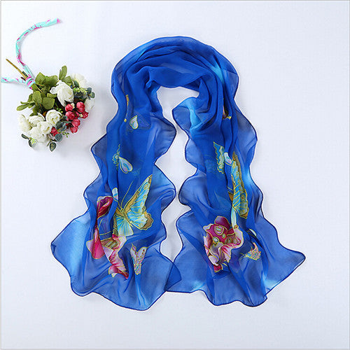 Print Silk Chiffon Scarf Women's Foulard Soie Shawls and Scarves Long Shawl Printed Cape Chiffon Tippet Muffler 160*50cm