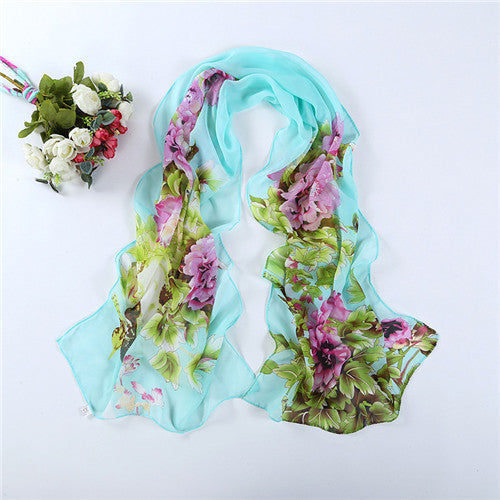 Print Silk Chiffon Scarf Women's Foulard Soie Shawls and Scarves Long Shawl Printed Cape Chiffon Tippet Muffler 160*50cm
