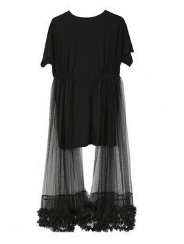 Online discount shop Australia - European and American style summer new T-shirt stitching lace gauze dress Fashion female tide 47751